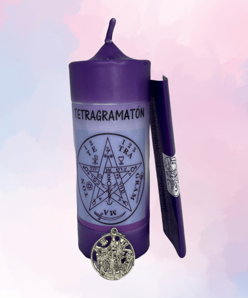 Velón Ritualizado Tetragramatón – Para Defensa Espiritual Extrema y Escudo Contra Todo Mal