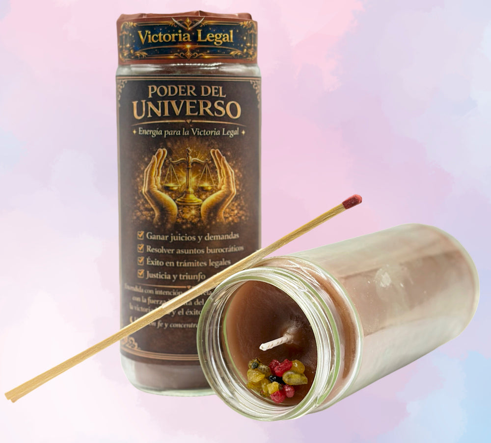 Velón Ritualizado "Victoria Legal" – Poder del Universo para Juicios y Papeles