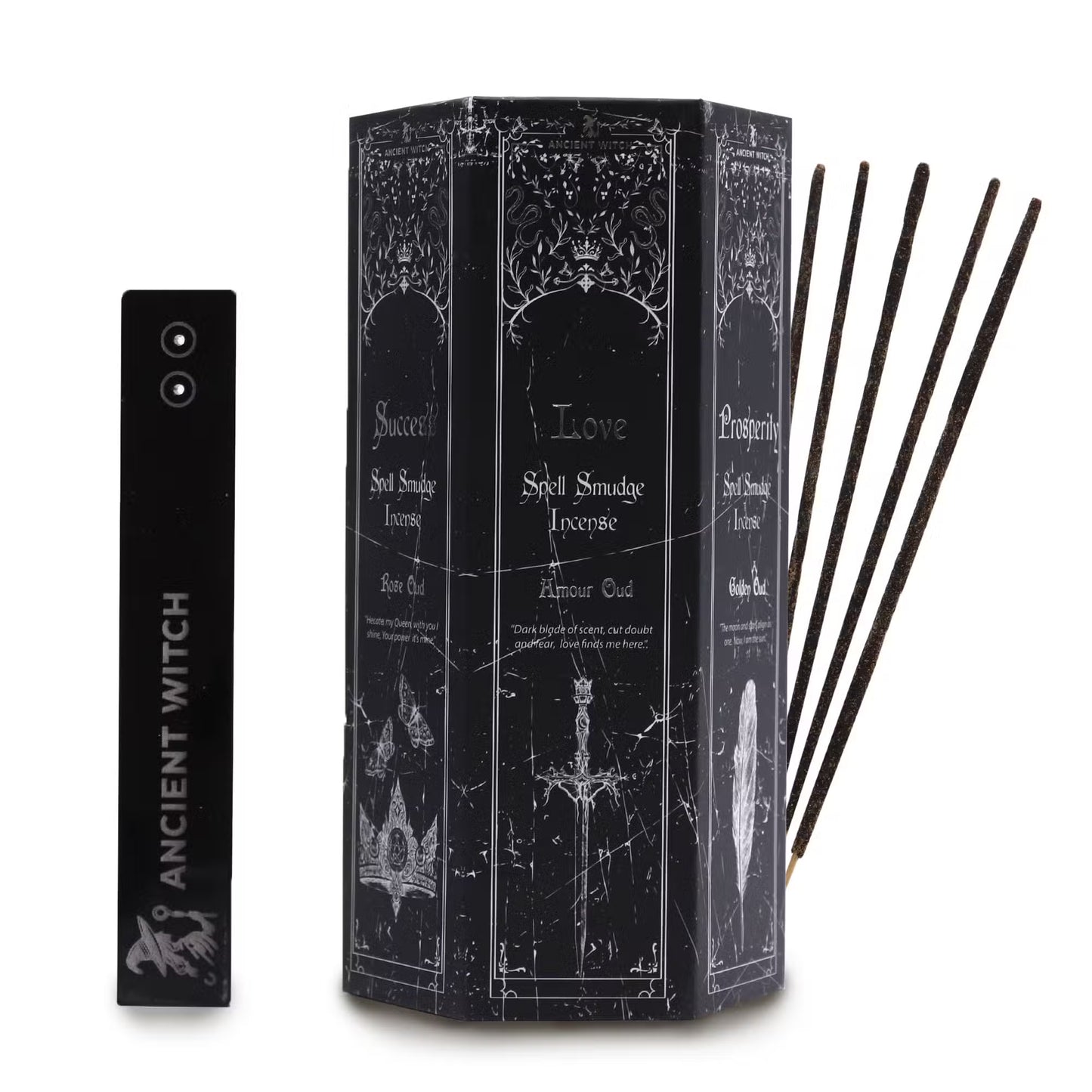 Set 5 Inciensos Hechizos de Brujas Antiguas + Porta Incienso Kit Magia Completo