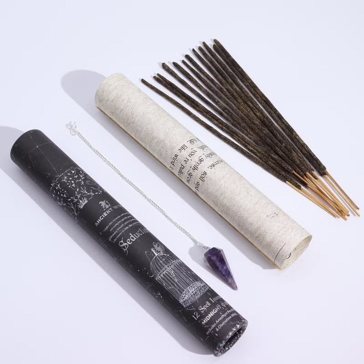 Incienso Hechizos de Brujas Antiguas Seducción + Péndulo de Amatista - Kit Magia