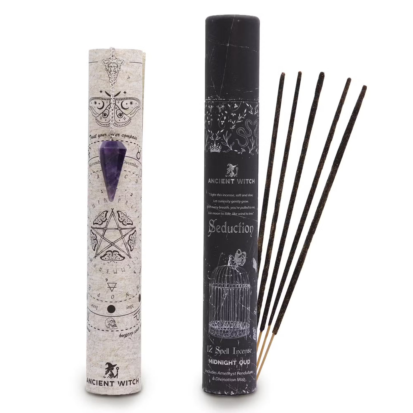 Incienso Hechizos de Brujas Antiguas Seducción + Péndulo de Amatista - Kit Magia