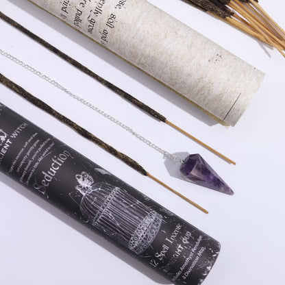 Incienso Hechizos de Brujas Antiguas Seducción + Péndulo de Amatista - Kit Magia