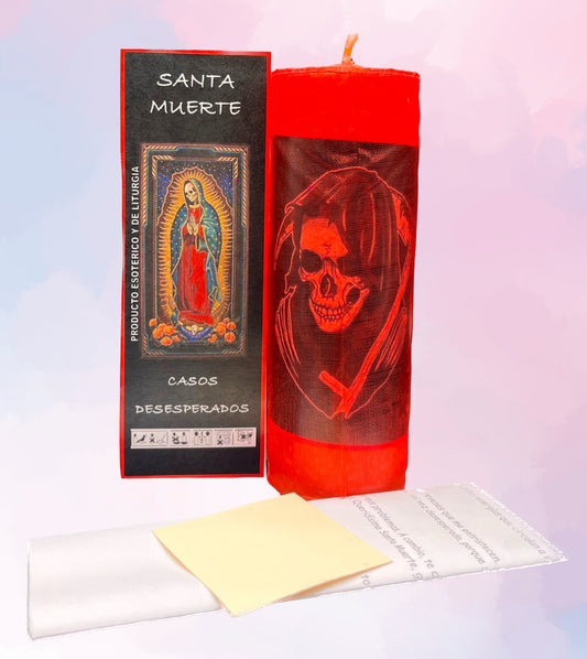Velón Preparado Santa Muerte Rojo – Para Amor, Pasión e Imán de Atracción
