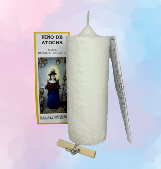 Velón Ritualizado Niño de Atocha – Para Protección en Viajes, Caminos y Causas Difíciles