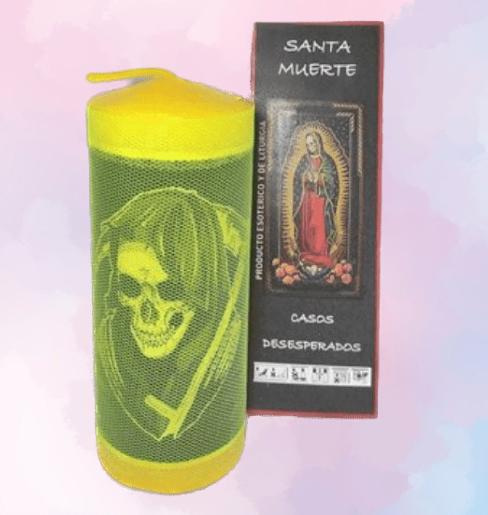 Velón Preparado Santa Muerte Amarillo – Para Éxito Económico