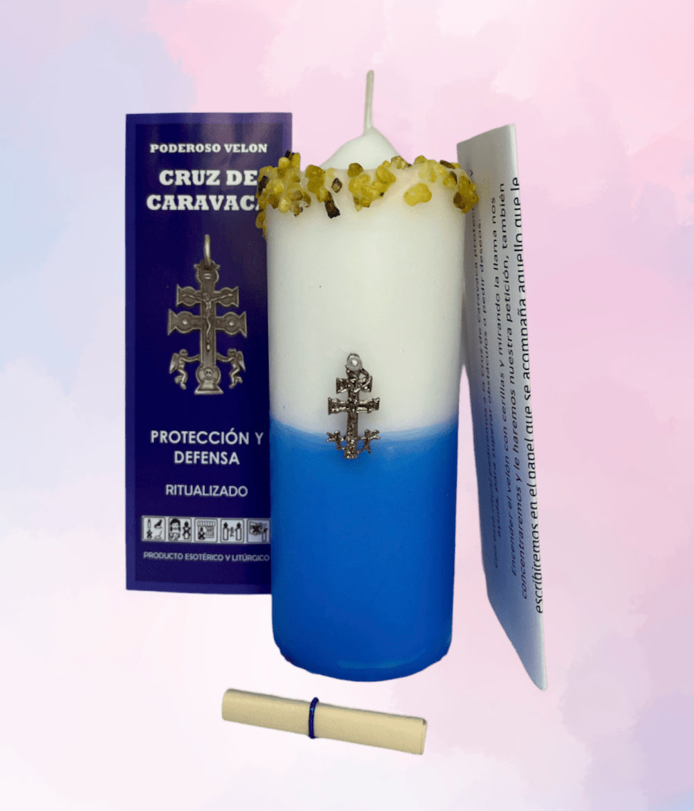 Velón Preparado Cruz de Caravaca – Para Protección Espiritual Profunda y Bendición del Hogar