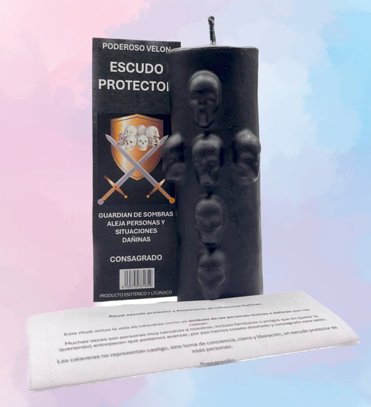 Velón Ritualizado "Escudo Protector" – Con Calaveras para Alejar Personas Tóxicas