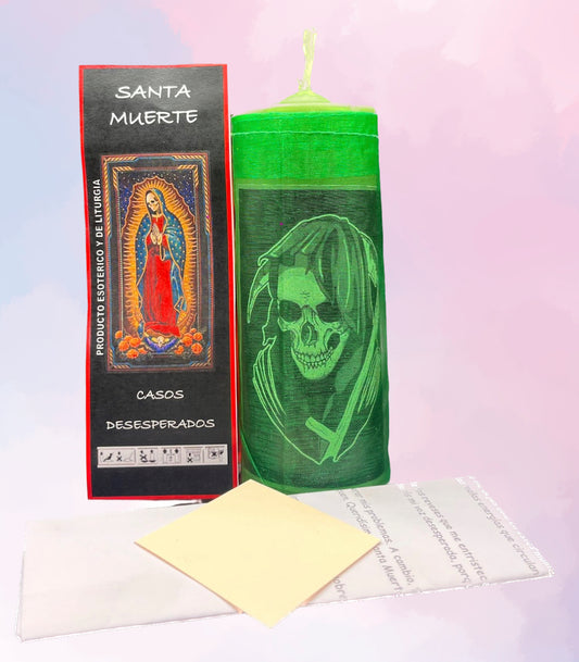 Velón Preparado Santa Muerte Verde – Para Casos Desesperados, Salud y Prosperidad